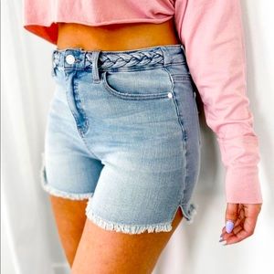 Judy Blue Light Wash High Waist Braided Waistband Shorts - 2XL